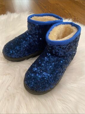 Kids Sequin Fleece-Lined Ankle Boots - Blue